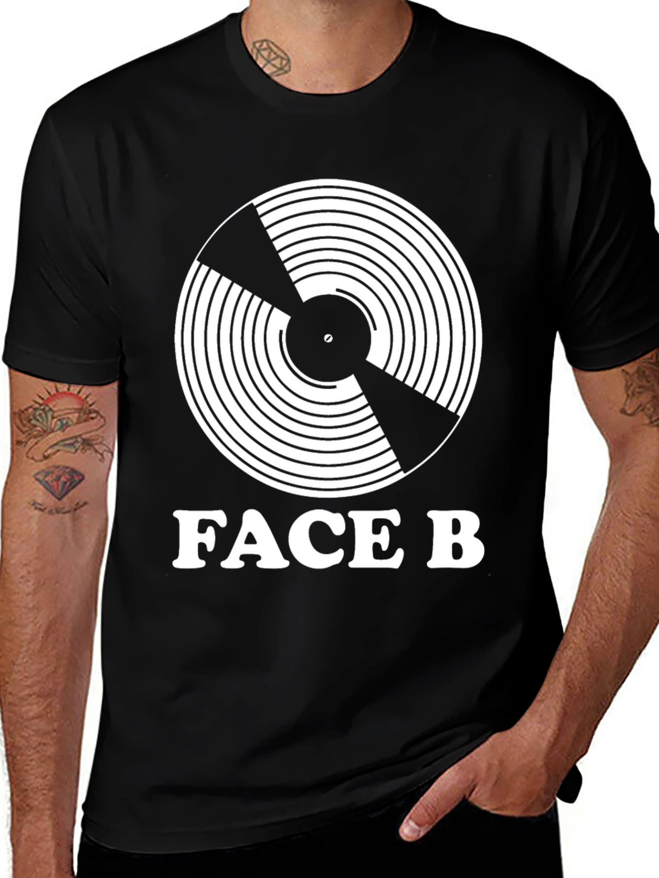 Variant 25 of Face B Vinyl Record Graphic Tee - Black Cotton T-Shirt