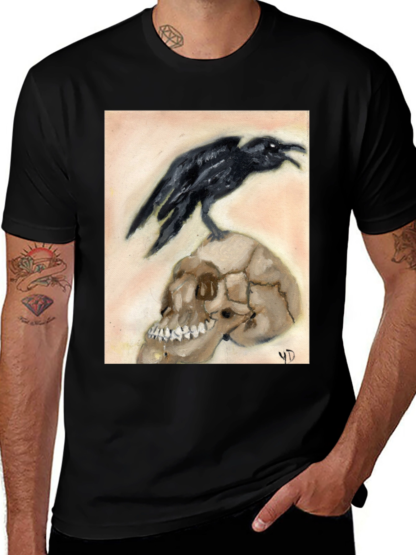 Variant 17 of Raven on Skull Graphic Tee - Unique Design