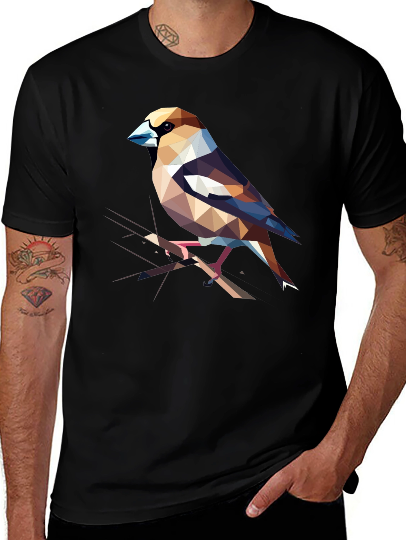 Variant 19 of Geometric Bird Print Black T-Shirt