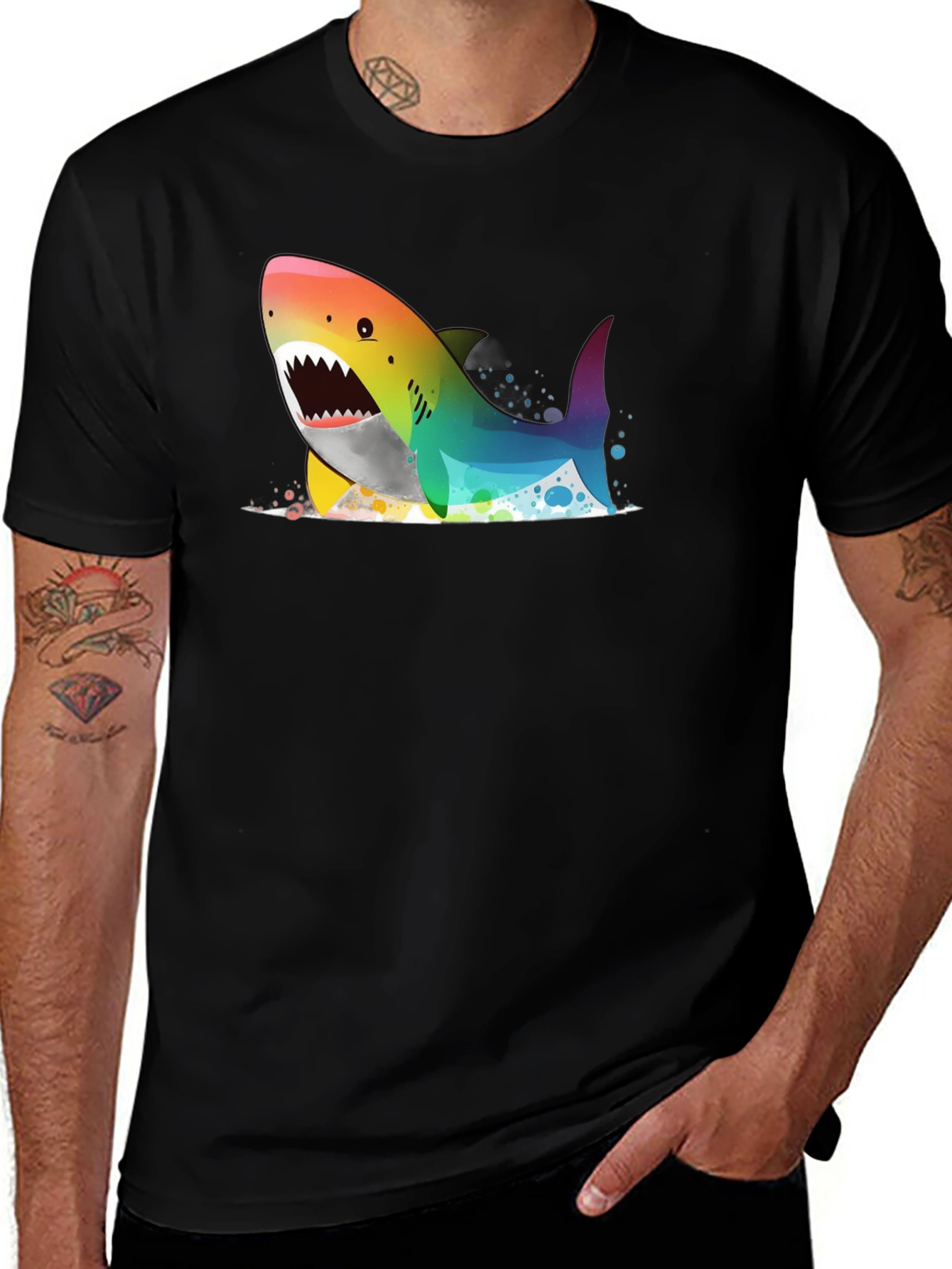 Variant 30 of Rainbow Shark Graphic Black T-Shirt