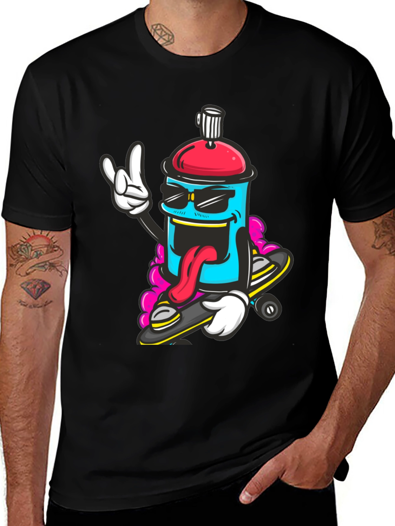 Variant 20 of Cool Cartoon Spray Can Skateboard T-Shirt
