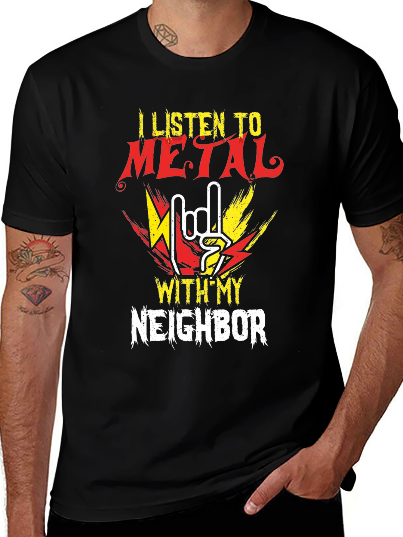 Variant 16 of Metal Music T-Shirt - Listen with My Neighbor