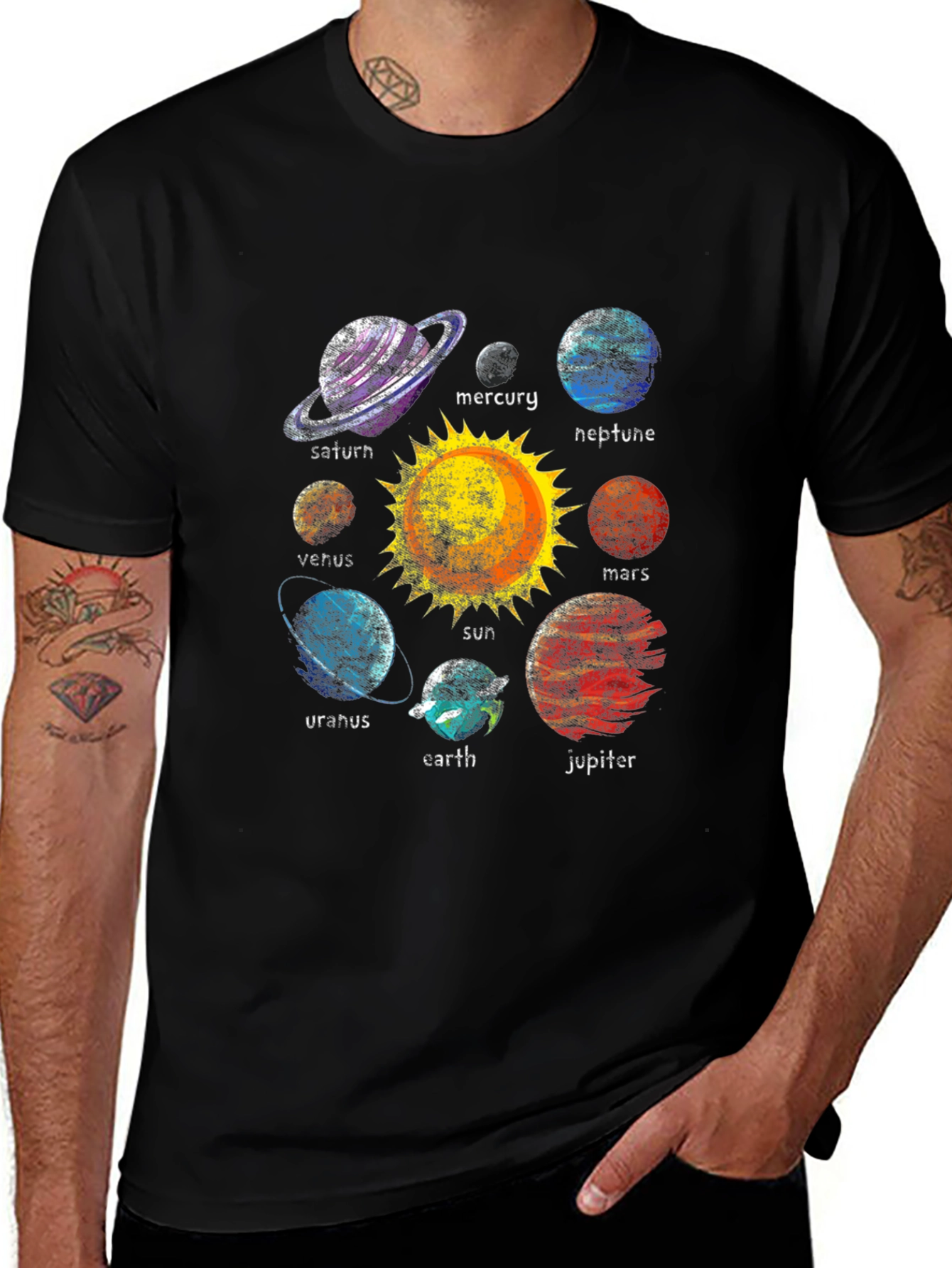 Variant 10 of Planets Solar System Graphic Black T-Shirt