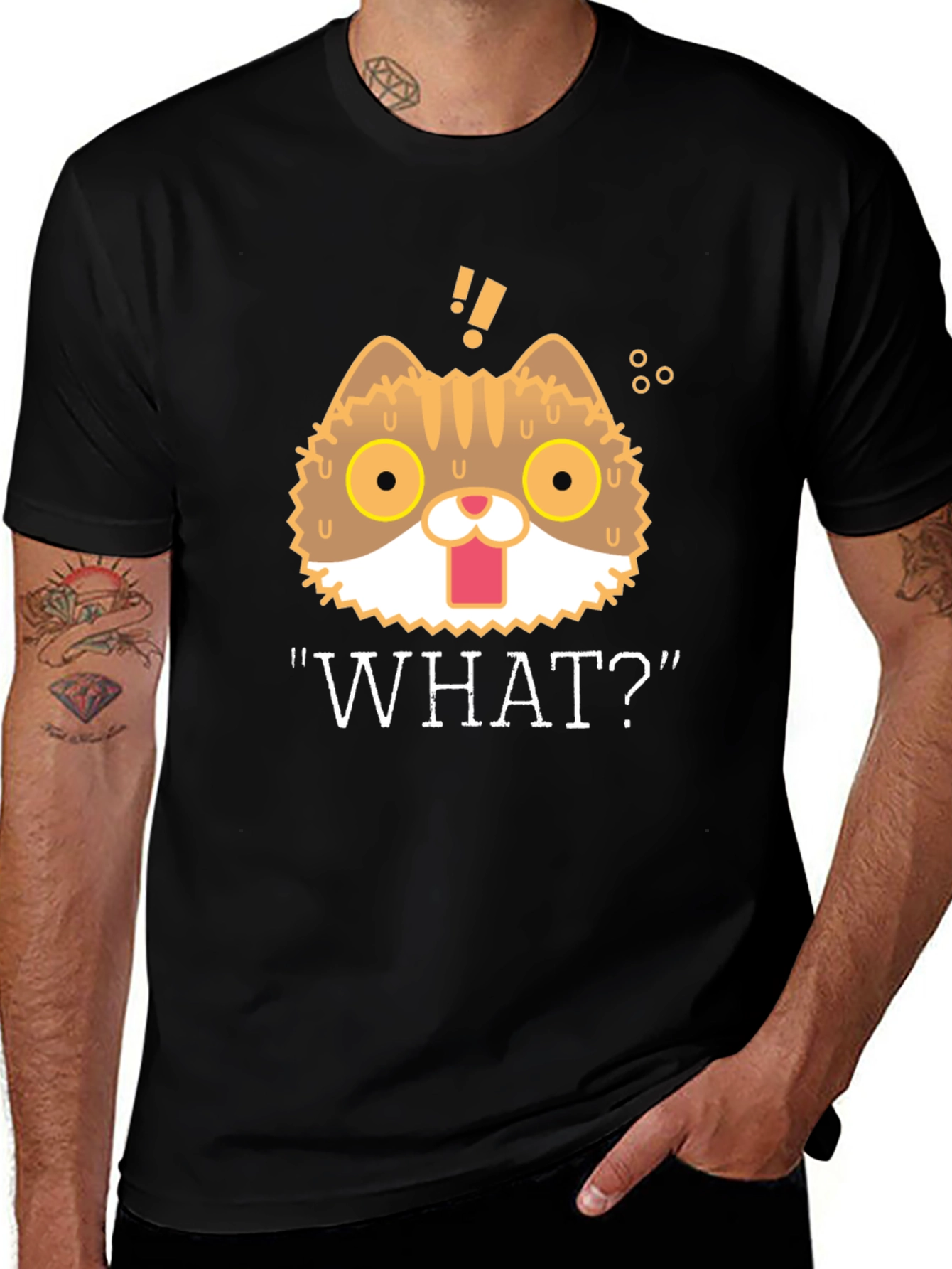 Variant 2 of Funny Cat "WHAT!?" Graphic T-Shirt - Unisex