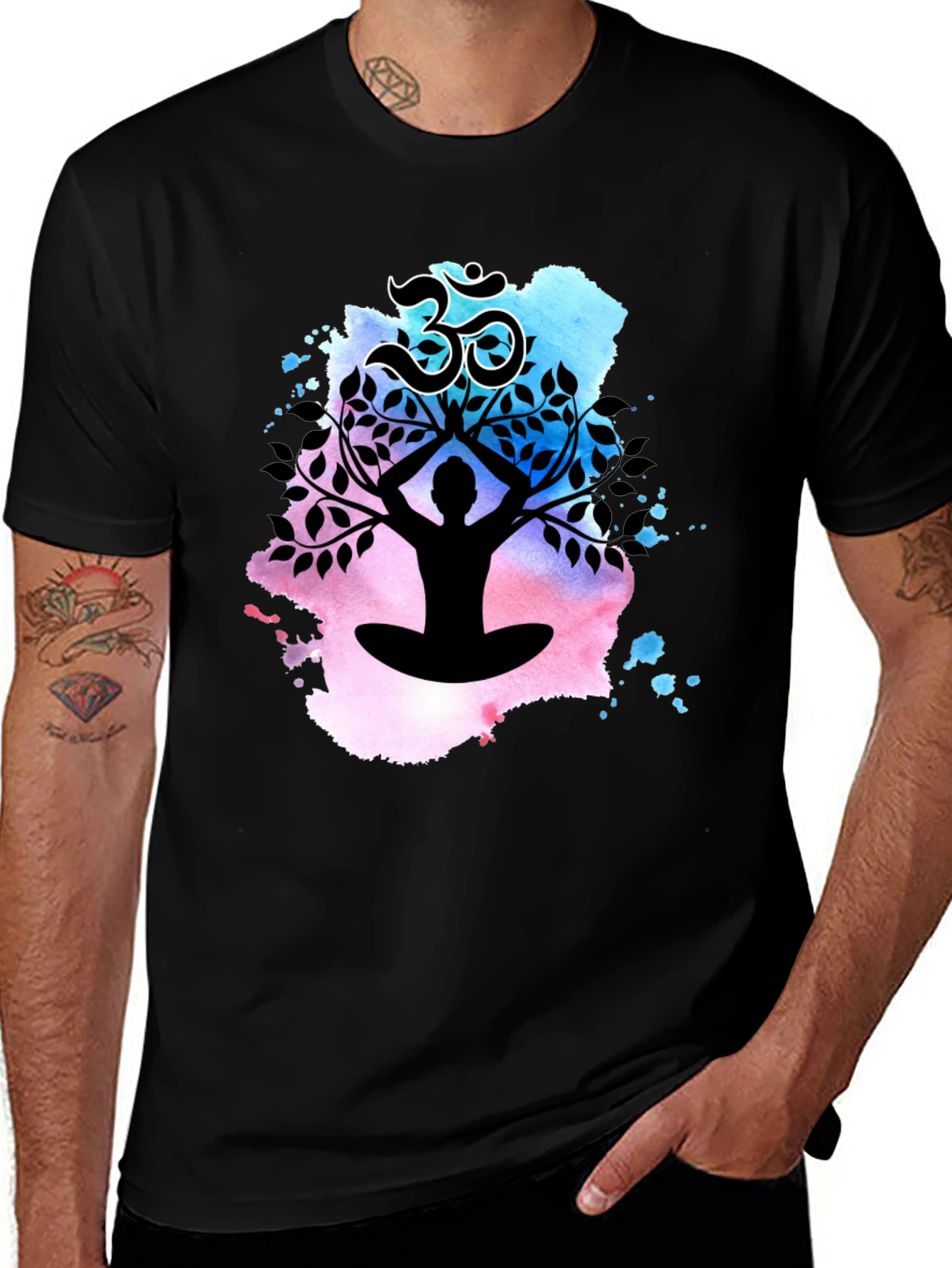 Variant 4 of Yoga Meditation Tree T-Shirt - Om Symbol Black Tee