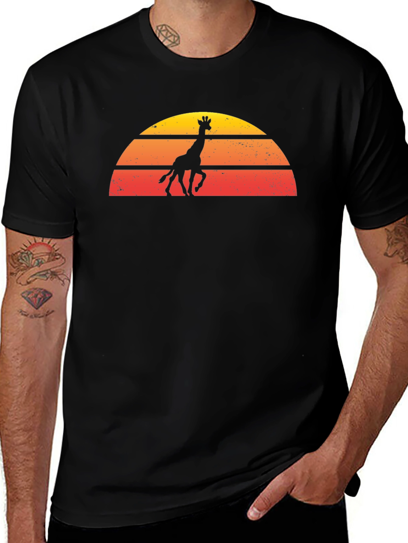 Variant 28 of Retro Giraffe Sunset T-Shirt - Classic Black Tee
