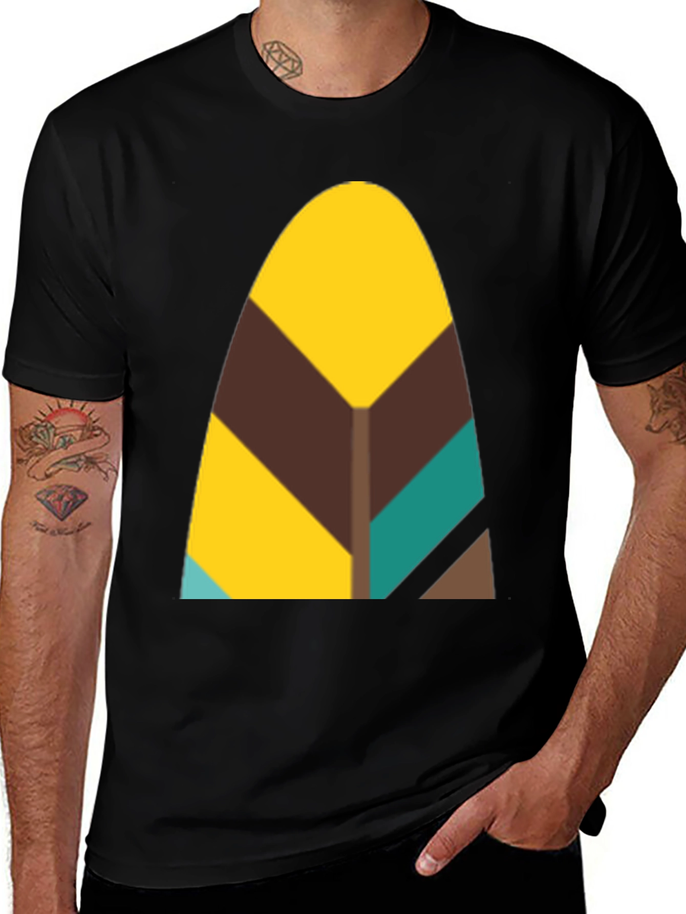 Variant 14 of Abstract Geometric Feather Graphic Black Tee