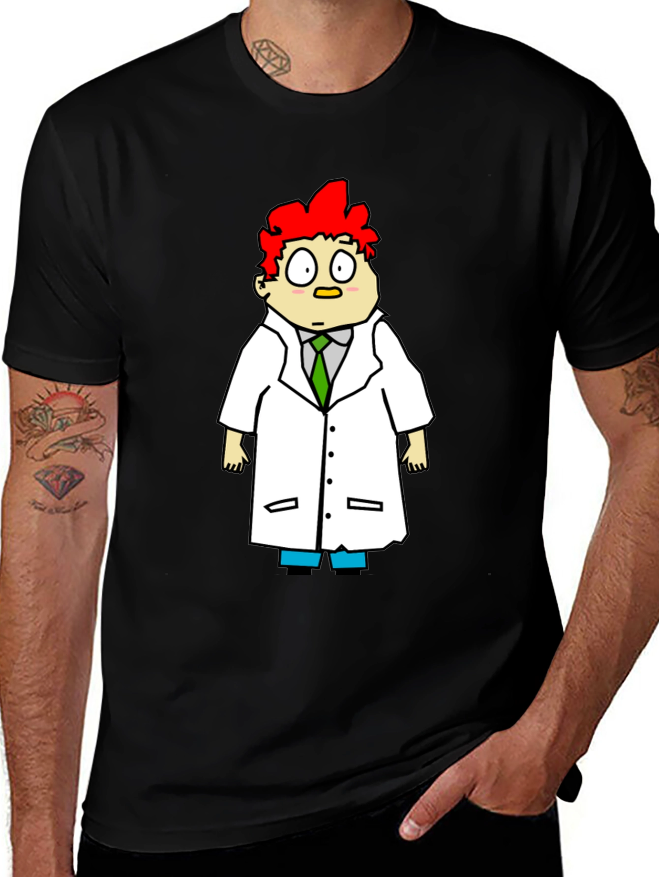 Scientist Cartoon Graphic Black T-Shirt