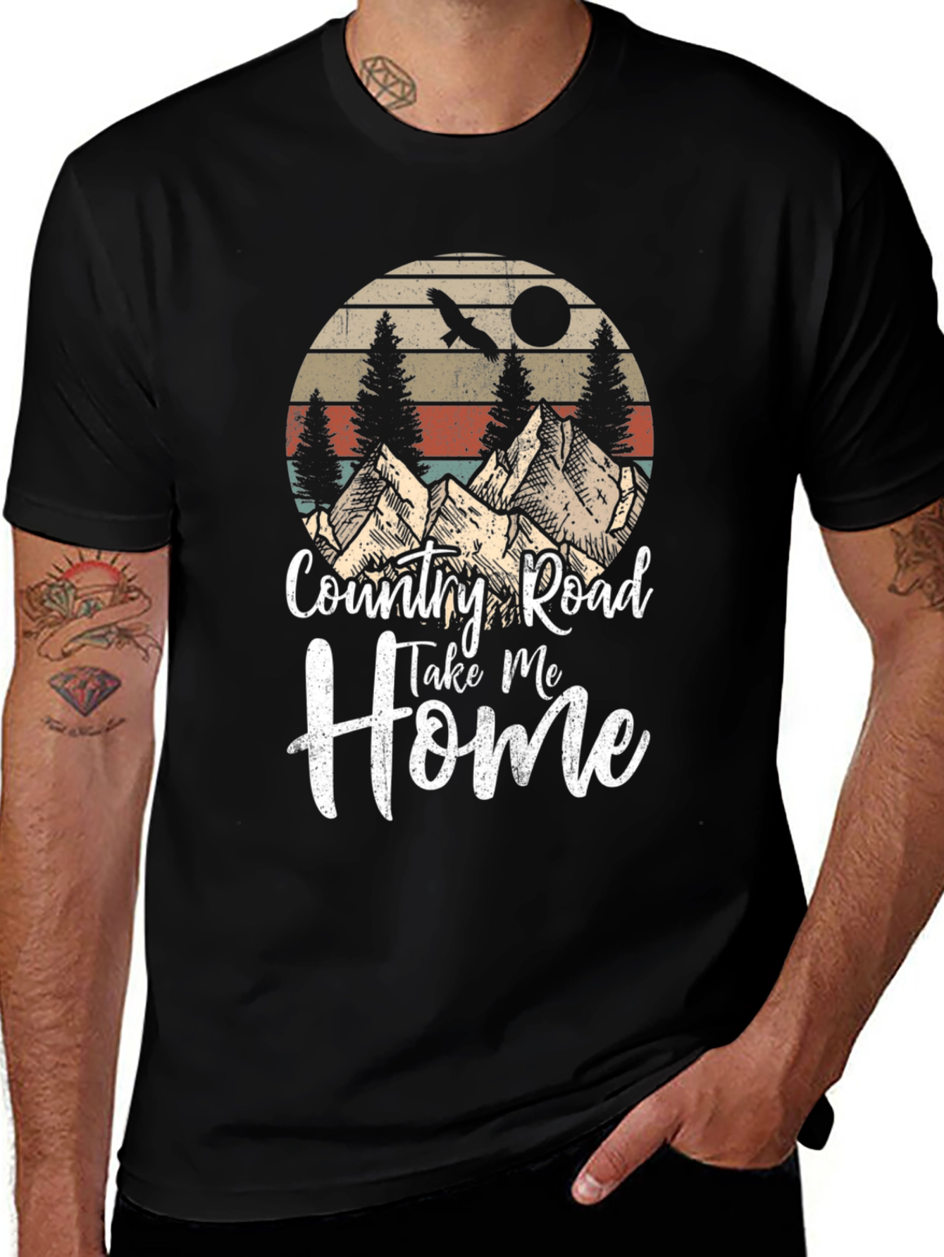 Variant 14 of Country Road Graphic Tee - Retro Mountain Scene T-Shirt