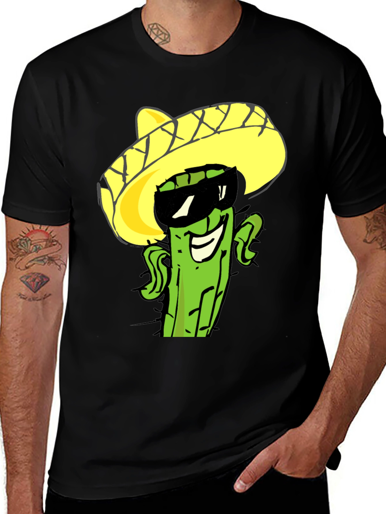 Variant 24 of Cool Cactus Sombrero Graphic Tee - Black