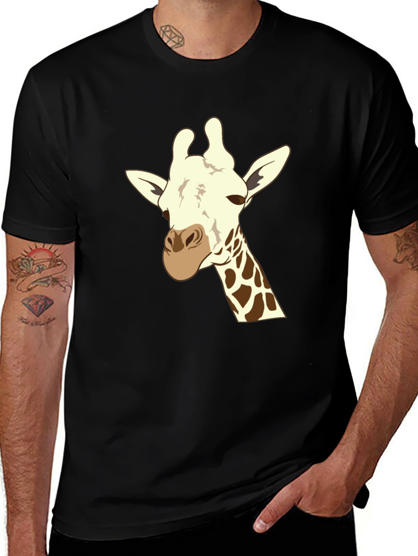 Variant 21 of Giraffe Graphic Print T-Shirt - Casual Black Tee