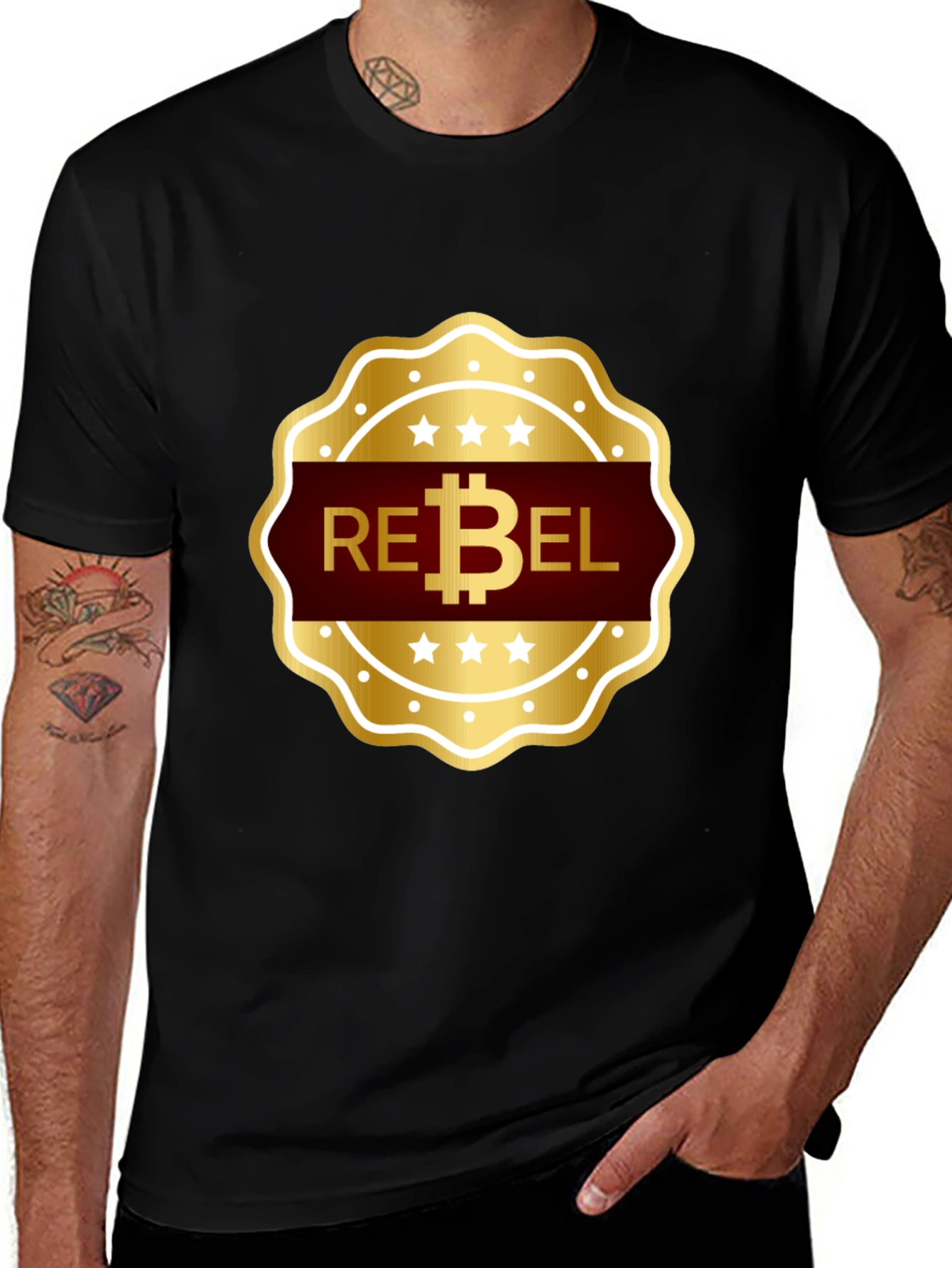 Rebel Bitcoin T-Shirt - Gold Emblem Design