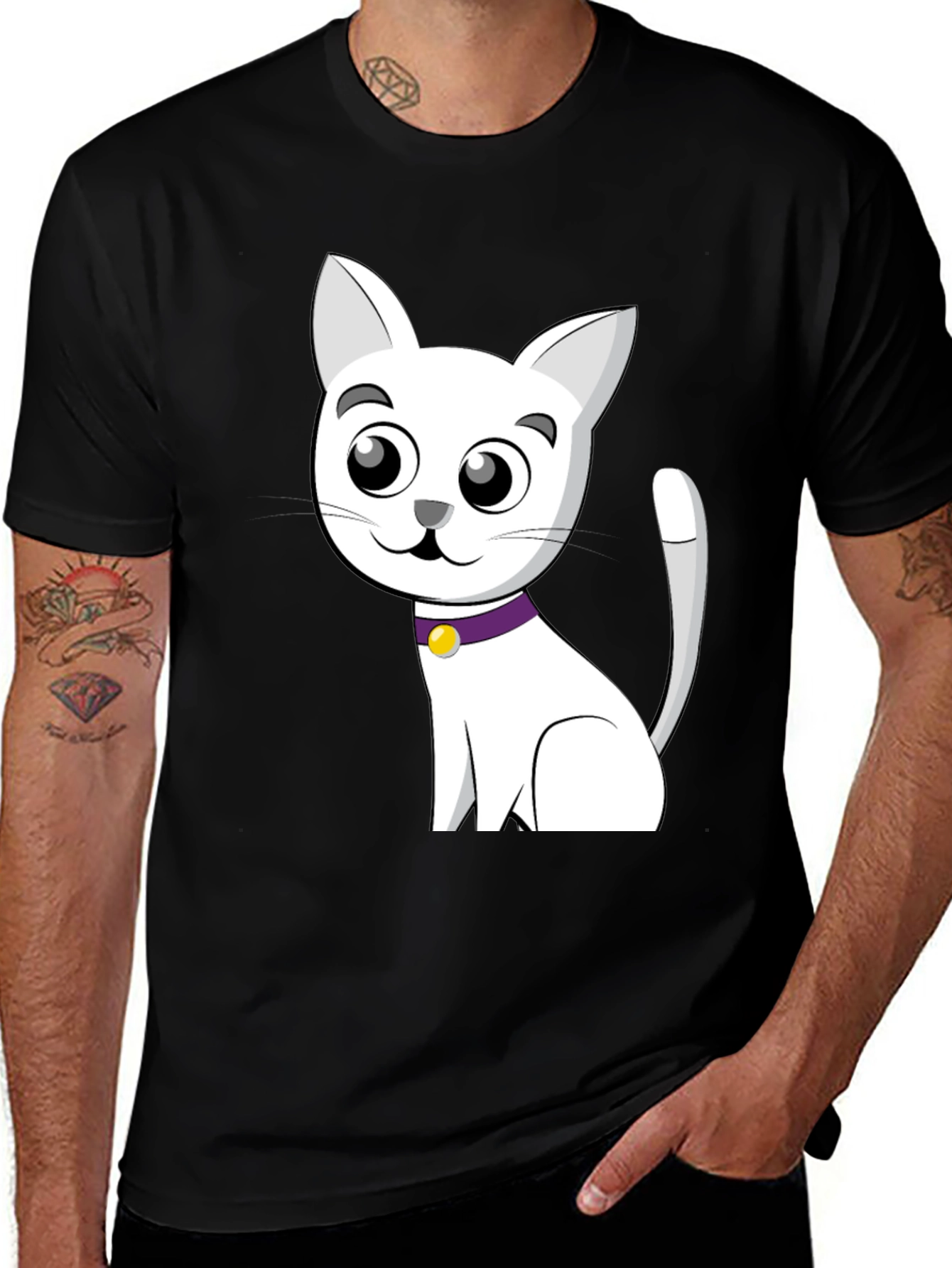 Variant 5 of Cute Cartoon Cat T-Shirt - Unisex Black Tee