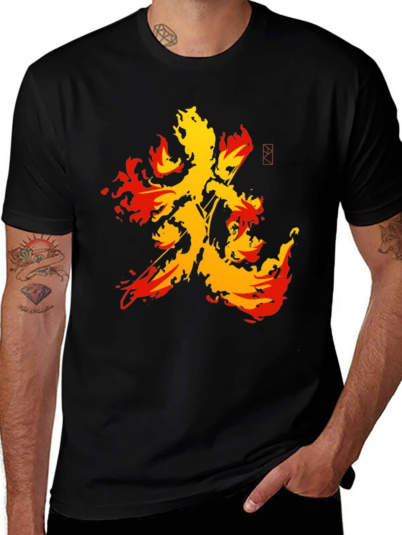 Variant 18 of Fiery Kanji Graphic Tee - Bold Black Shirt