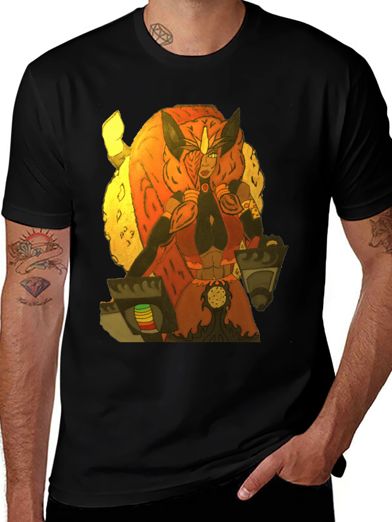 Variant 9 of Fantasy Character Graphic Print Black T-Shirt