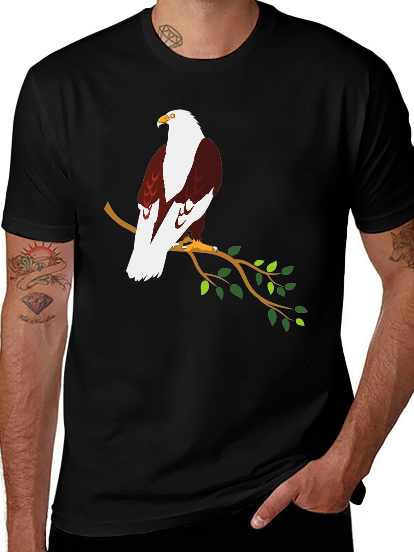 Variant 16 of Eagle Perched on Branch Graphic Tee - Black