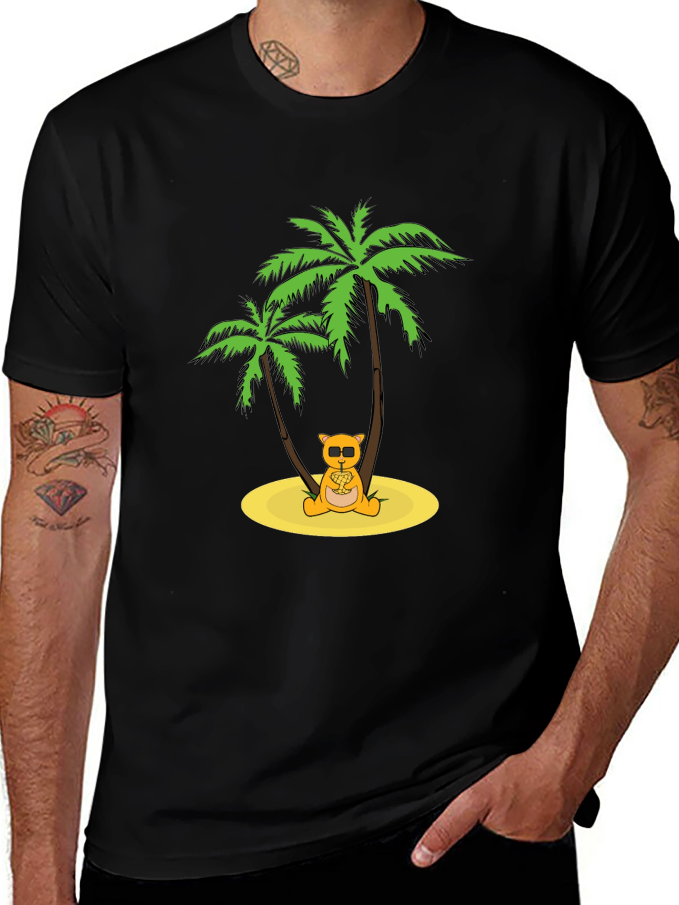 Variant 20 of Relaxed Bear Under Palm Tree T-Shirt