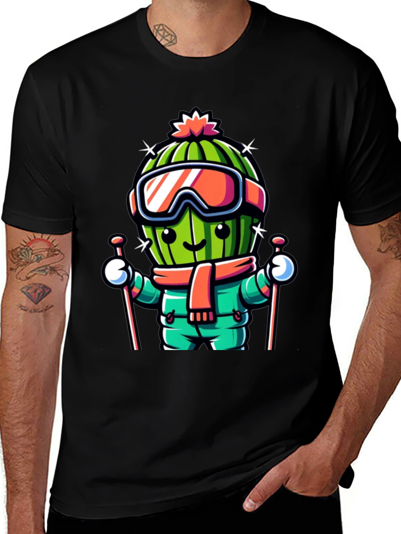 Variant 29 of Skiing Cactus T-Shirt - Winter Holiday Fun