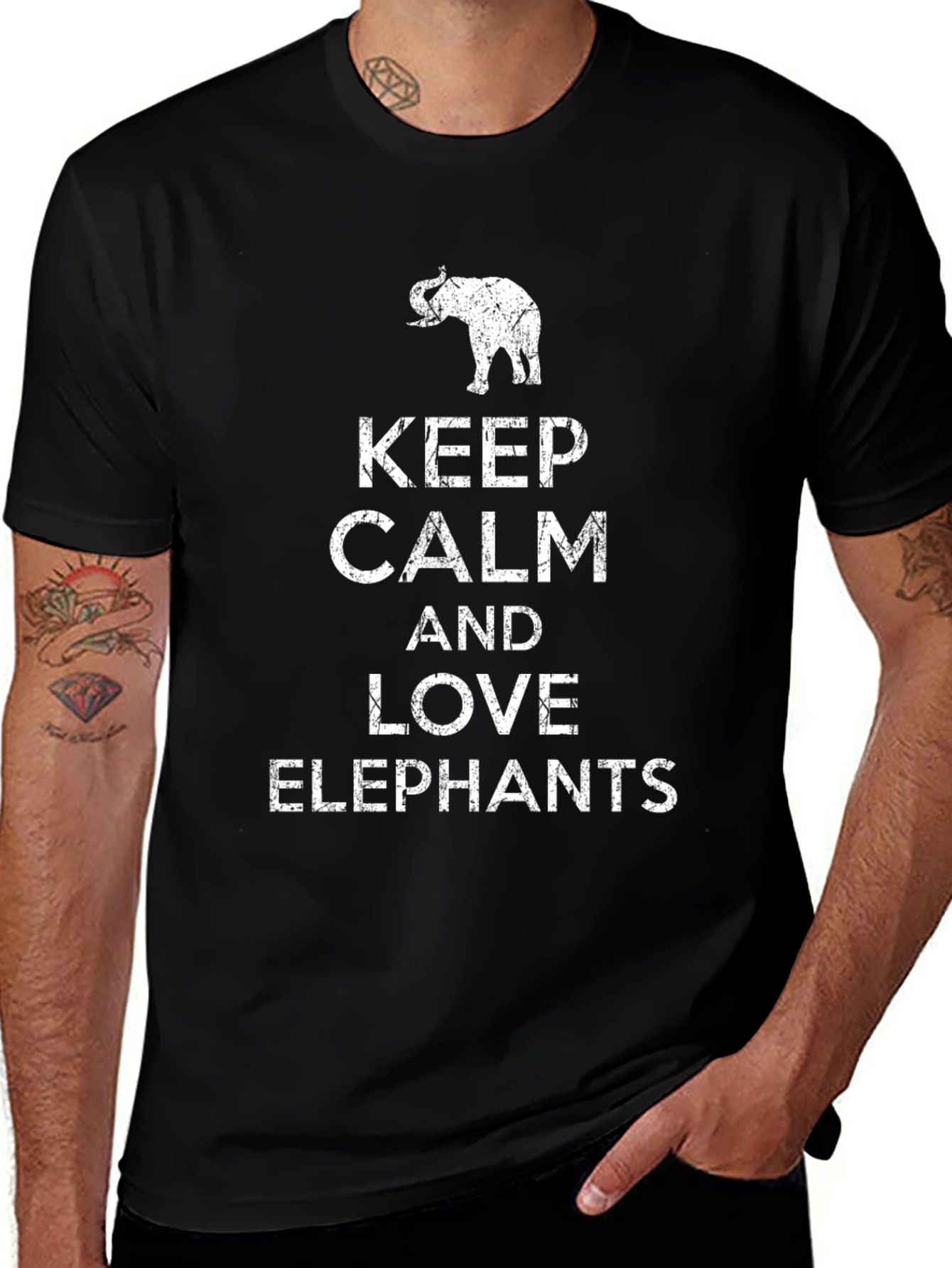 Variant 26 of Keep Calm Love Elephants Graphic Tee - Black
