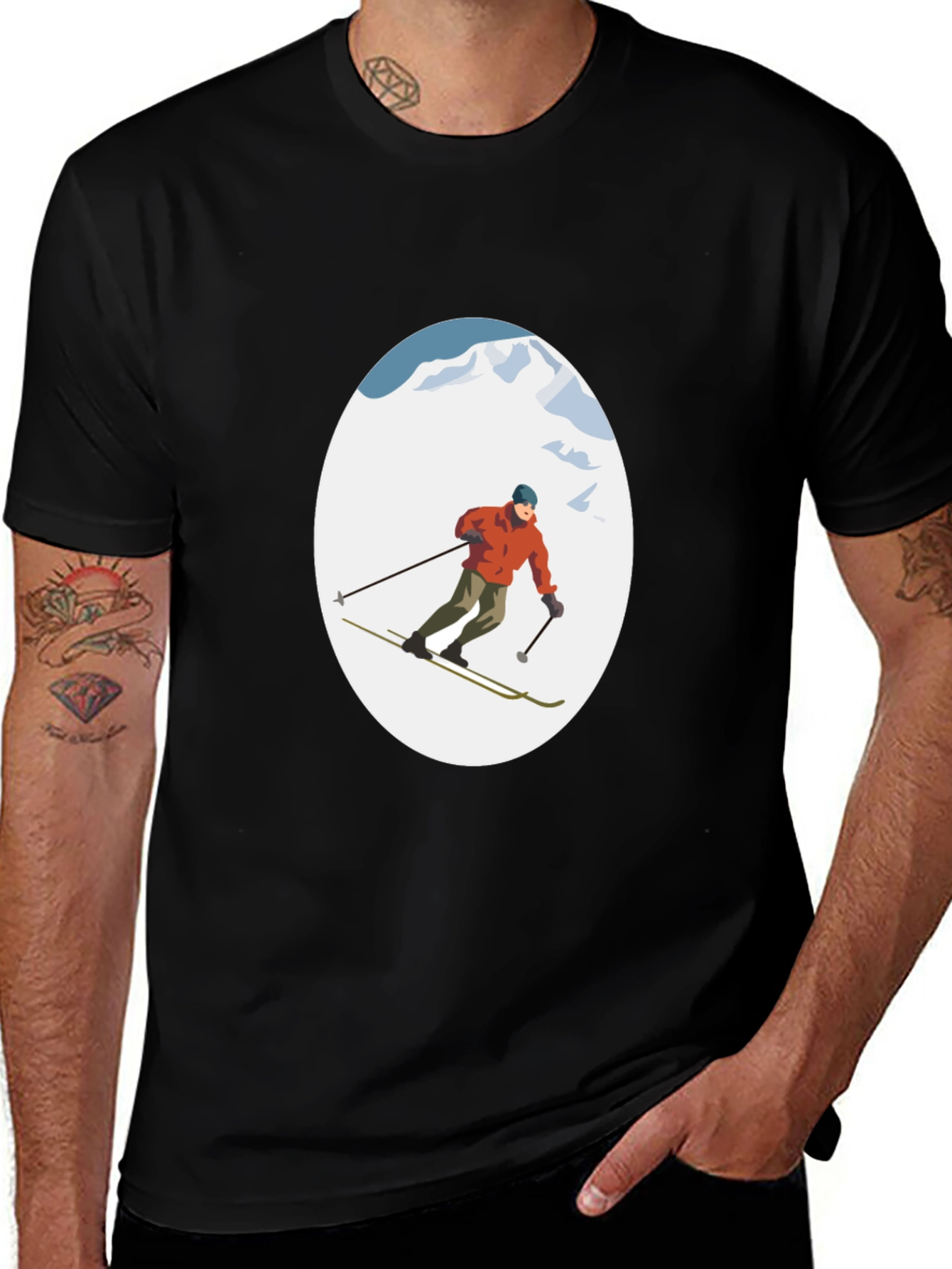 Variant 5 of Skiing T-Shirt Black Cotton Graphic Tee