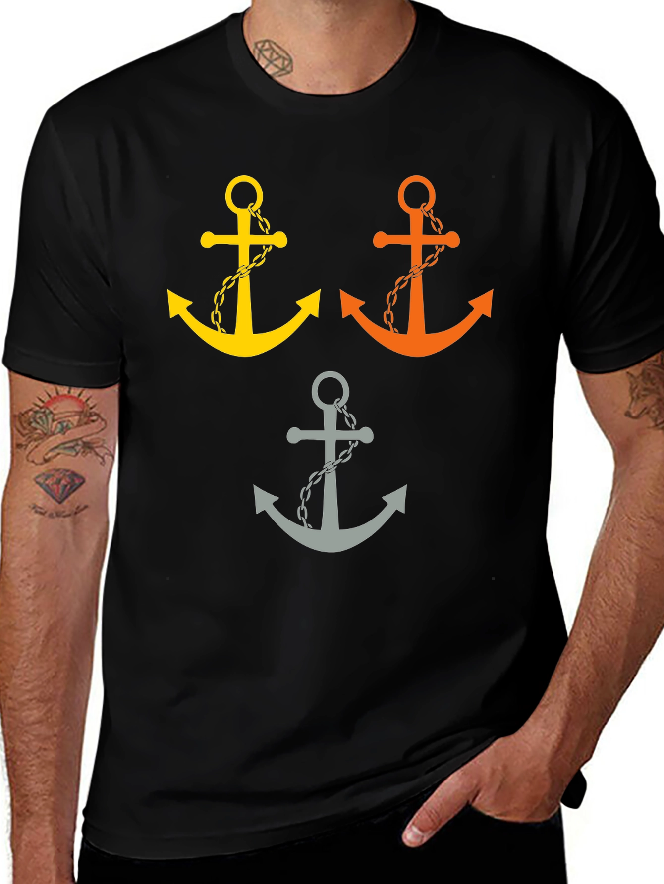 Anchor Trio Black T-Shirt - Nautical Style