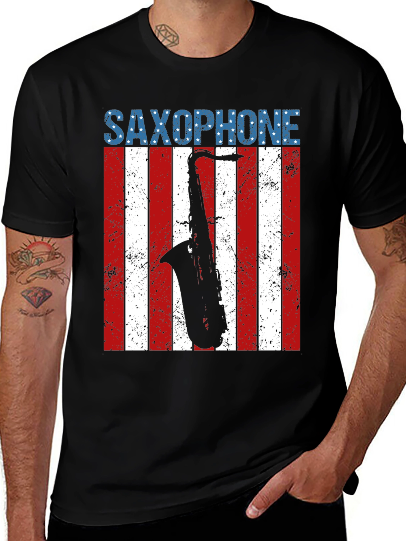 Variant 30 of American Flag Saxophone Graphic T-Shirt