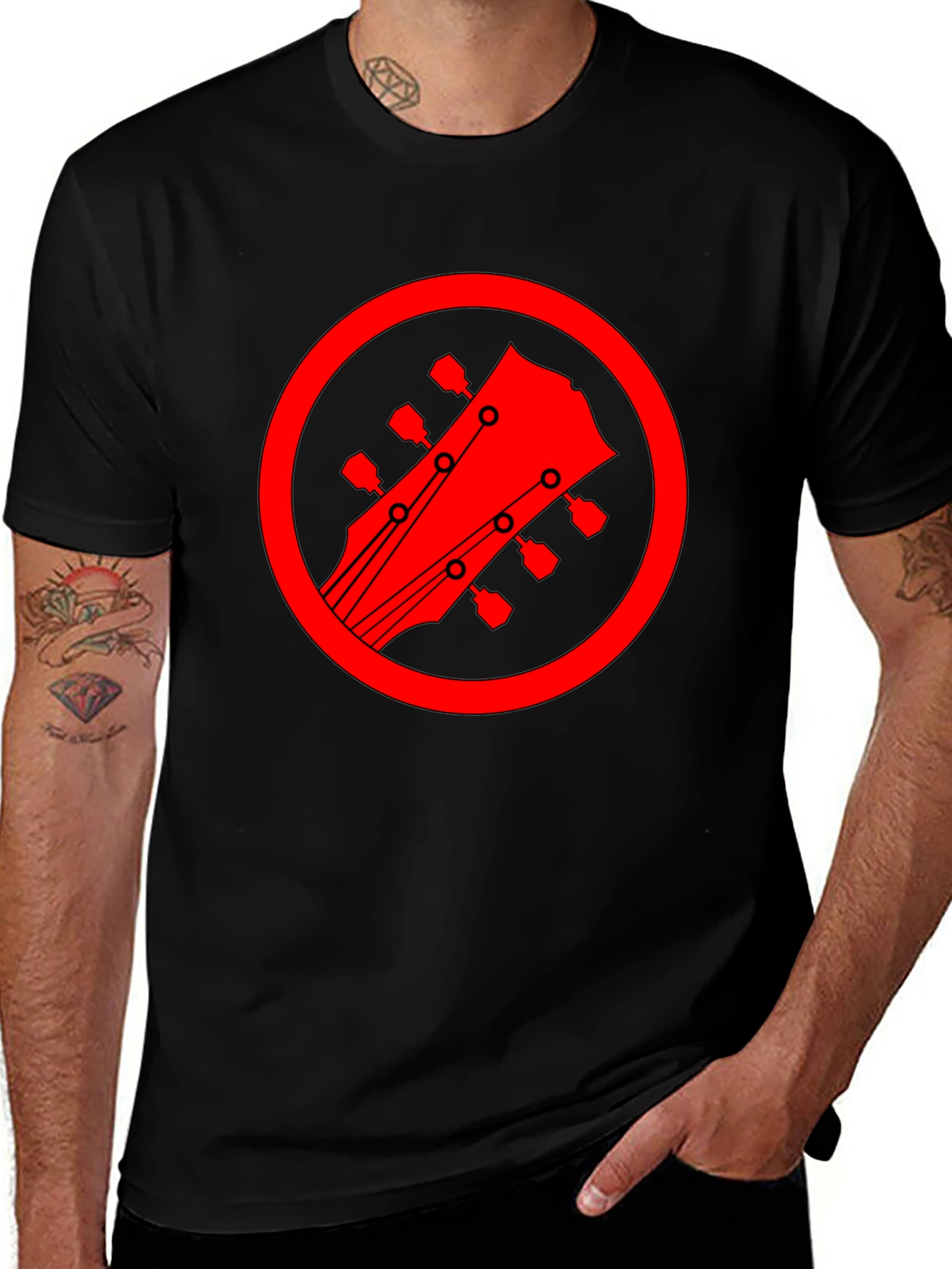 Variant 15 of Guitar Headstock Graphic Tee - Black Cotton Blend