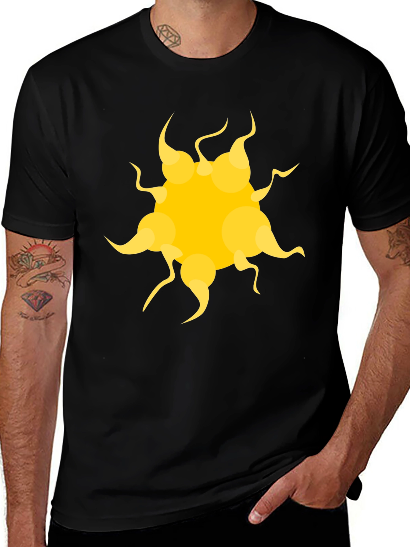 Graphic Sunburst Tee - Bold Yellow Design