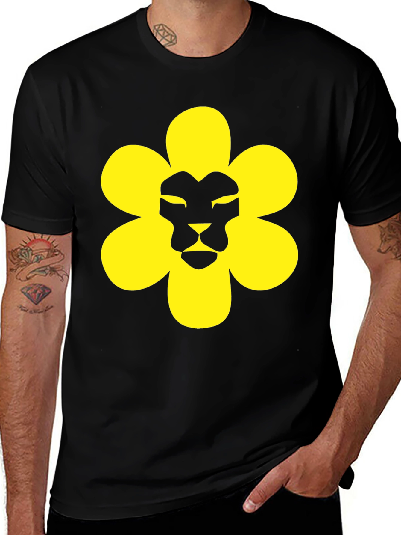 Variant 19 of Lion Flower Graphic Tee - Black