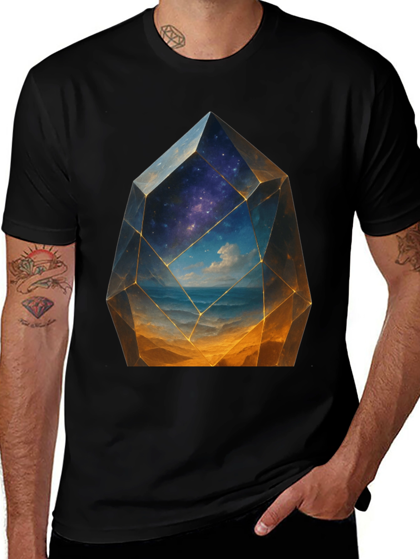 Variant 10 of Celestial Crystal Graphic Tee - Black