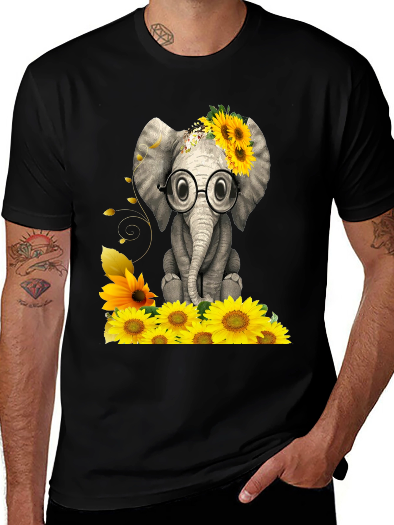 Variant 29 of Elephant with Sunflowers Graphic Tee