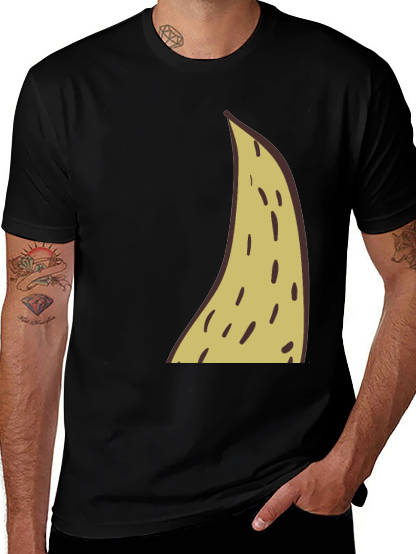 Variant 16 of Funny Banana Slice Graphic Tee - Black Cotton T-Shirt