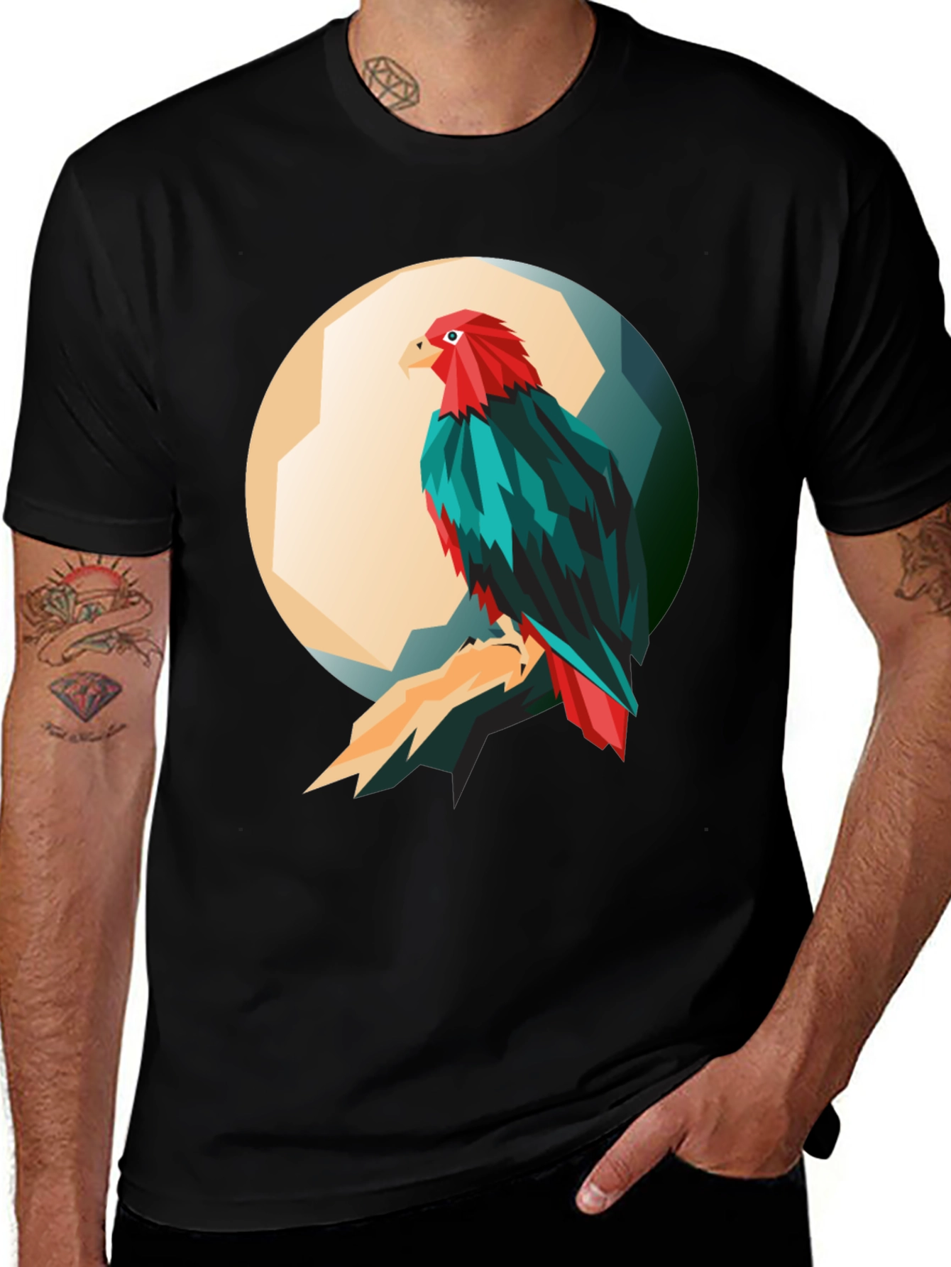 Variant 24 of Geometric Bird Graphic Tee - Stylish Men's Black T-Shirt