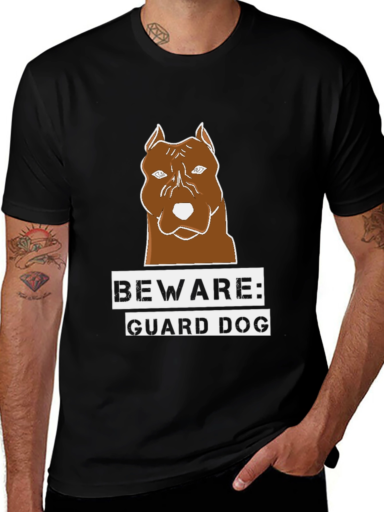 Variant 22 of Beware Guard Dog T-Shirt, Brown Pitbull Graphic Tee
