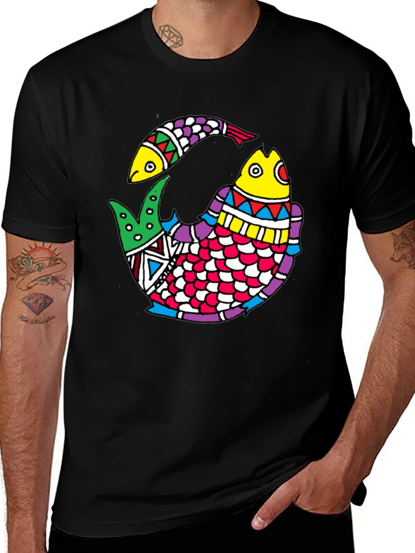 Variant 29 of Artistic Fish Graphic Black T-Shirt