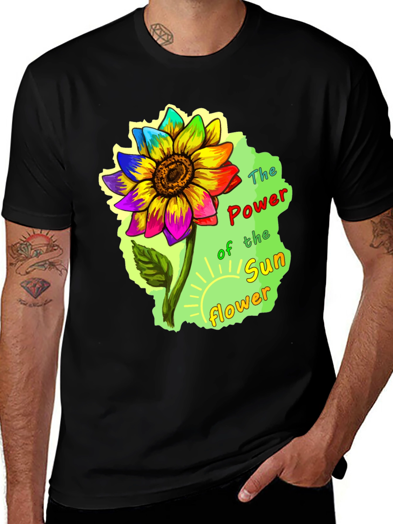 Variant 30 of Power Sunflower Graphic Tee - Black