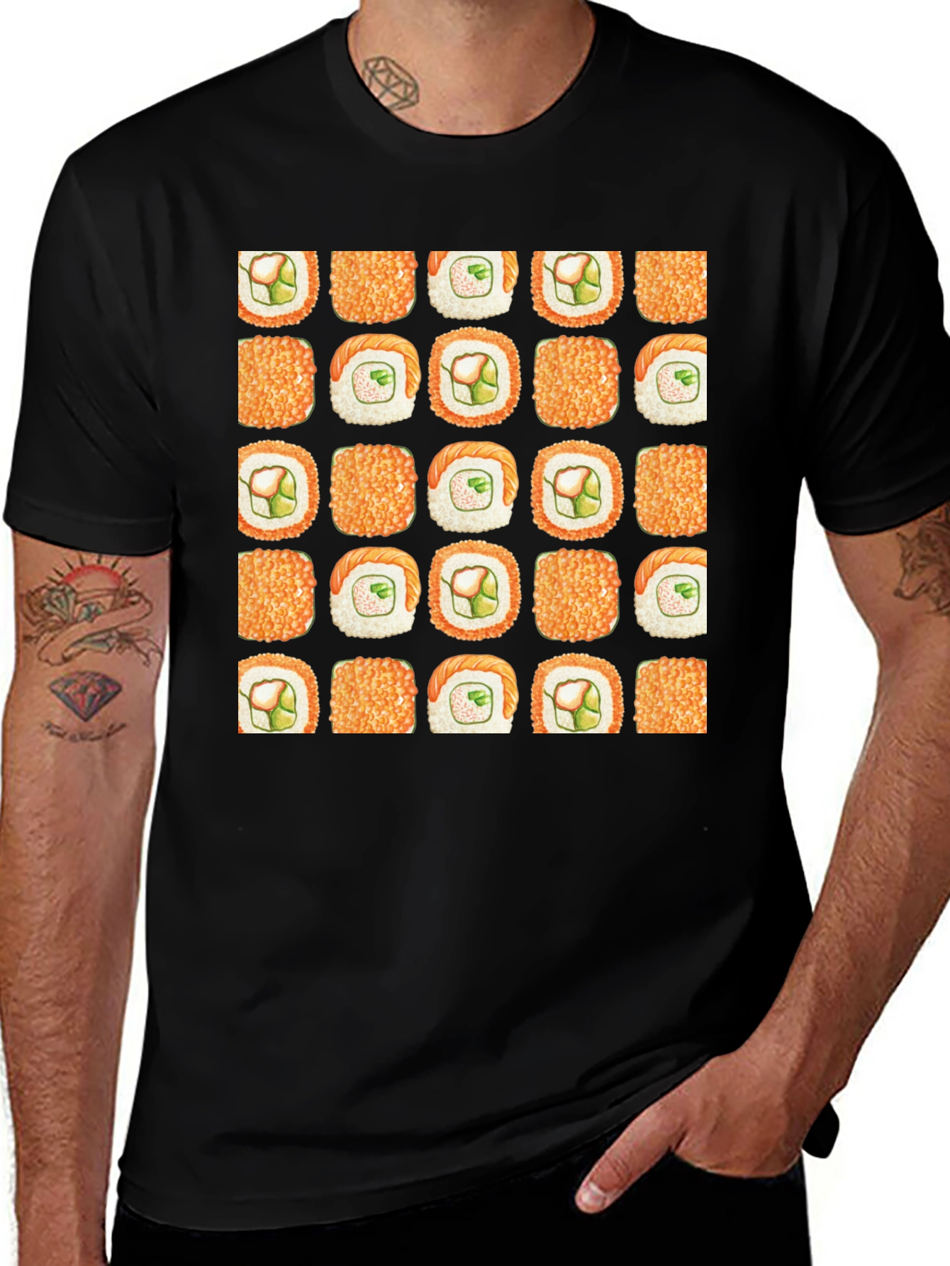 Variant 24 of Sushi Pattern Black T-Shirt