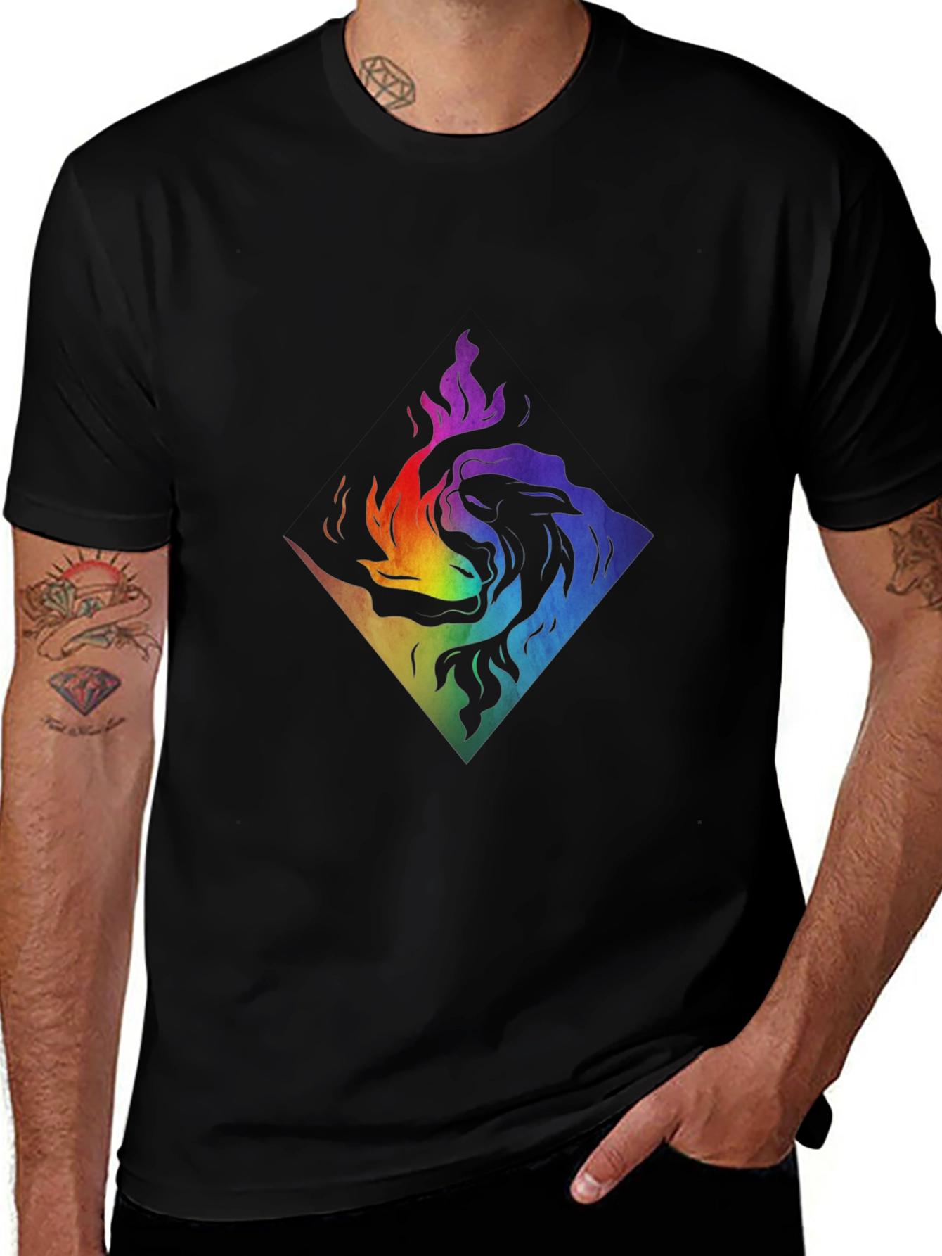 Rainbow Lion Fire Graphic T-Shirt