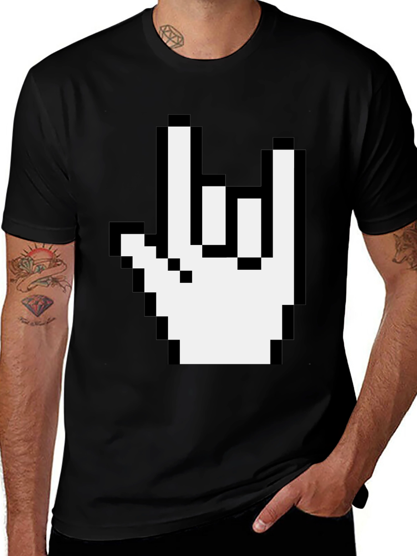 Variant 19 of Pixel Rock On Gesture Graphic Tee