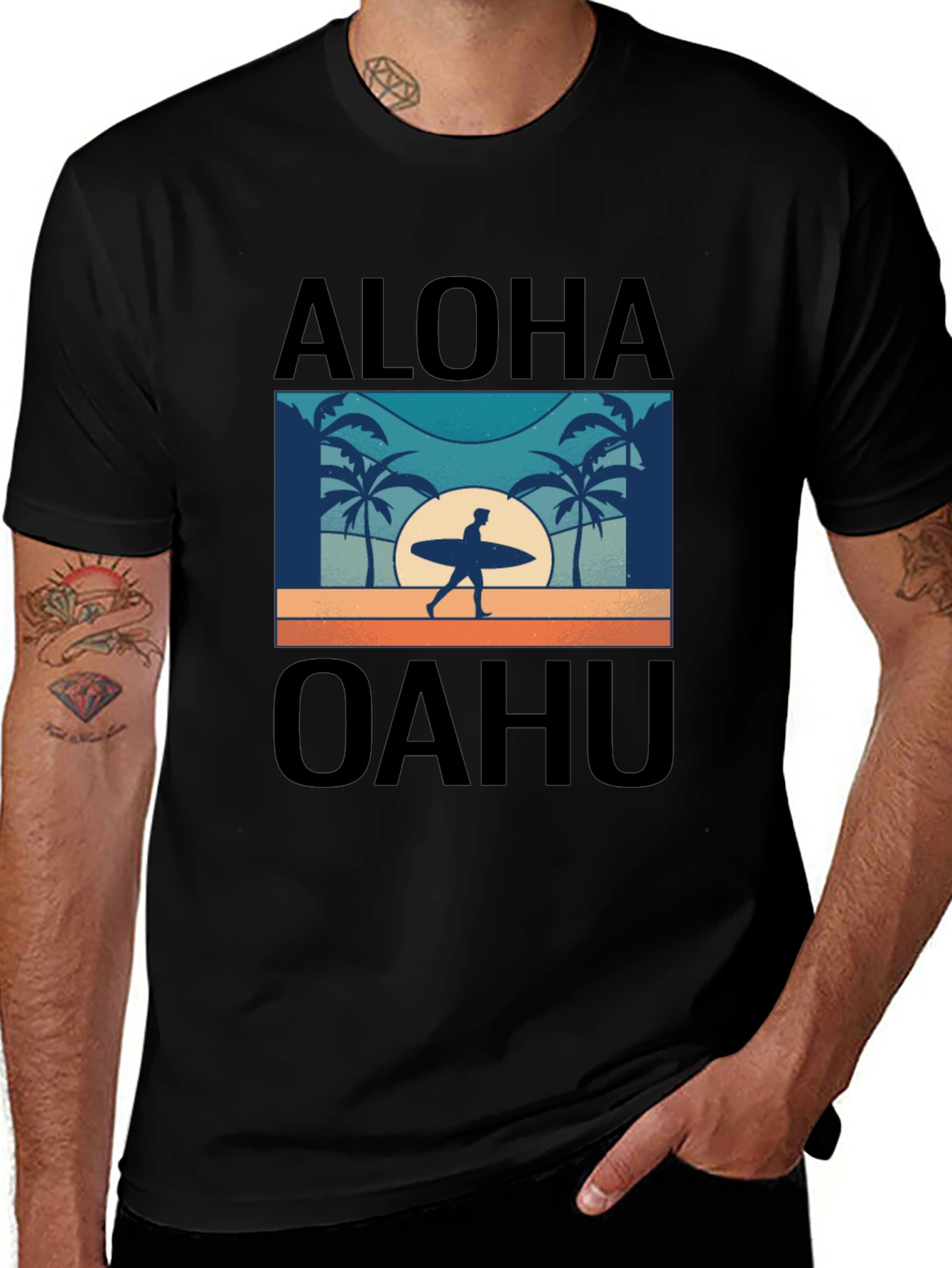 Aloha Oahu Graphic Tee - Surf Design