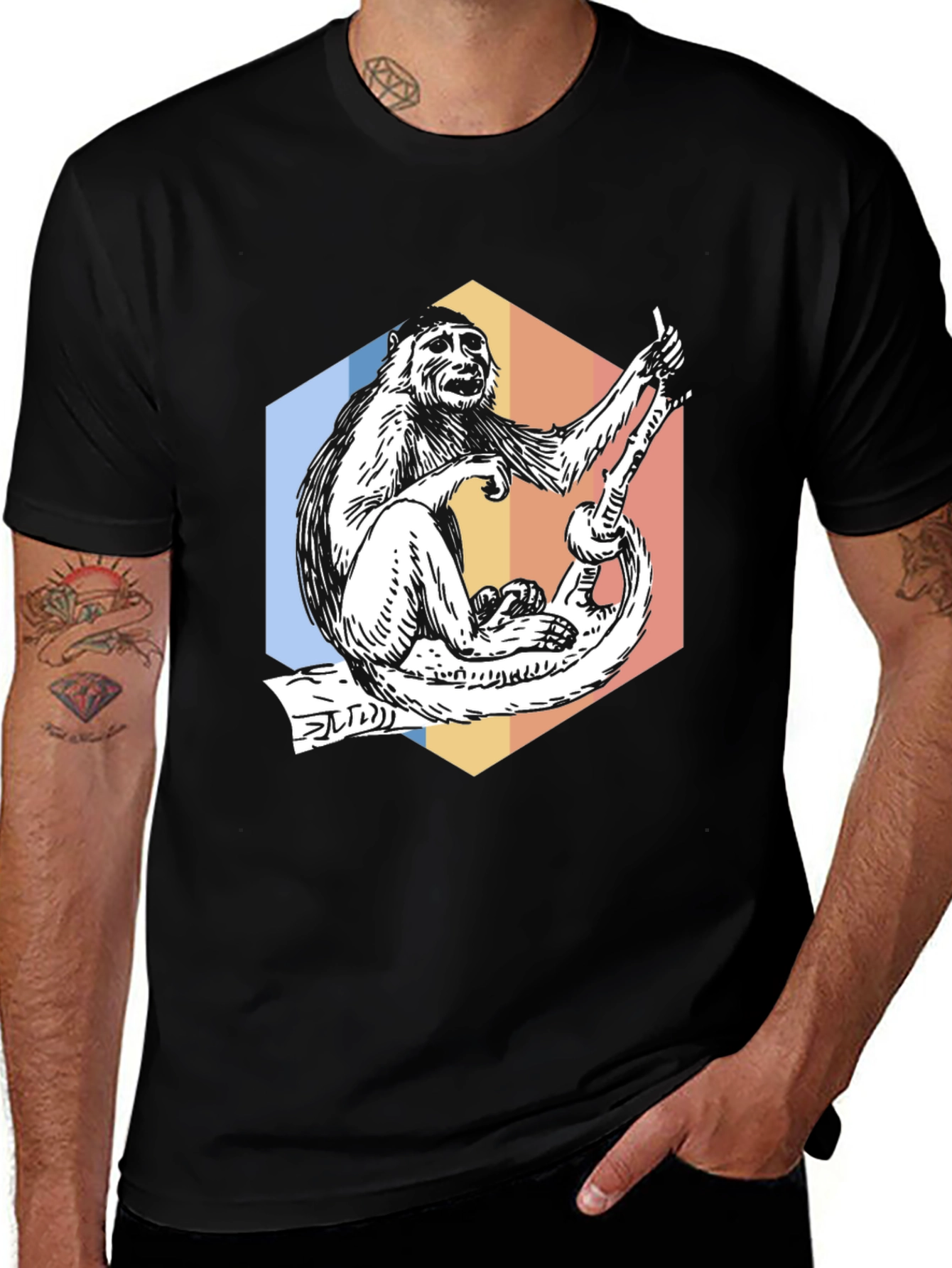 Variant 22 of Monkey Graphic Tee - Retro Hexagon Design