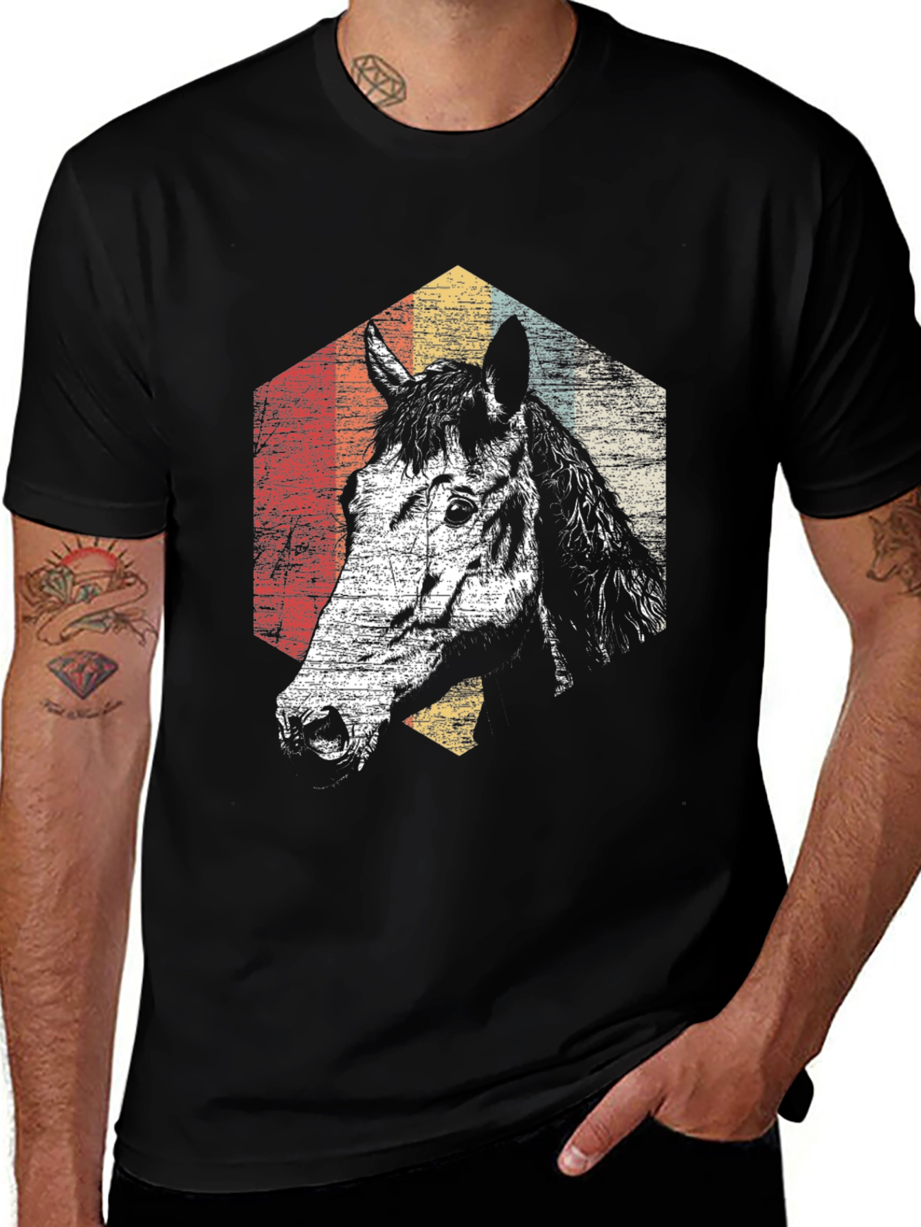 Black Retro Horse Graphic T-Shirt - Black main image