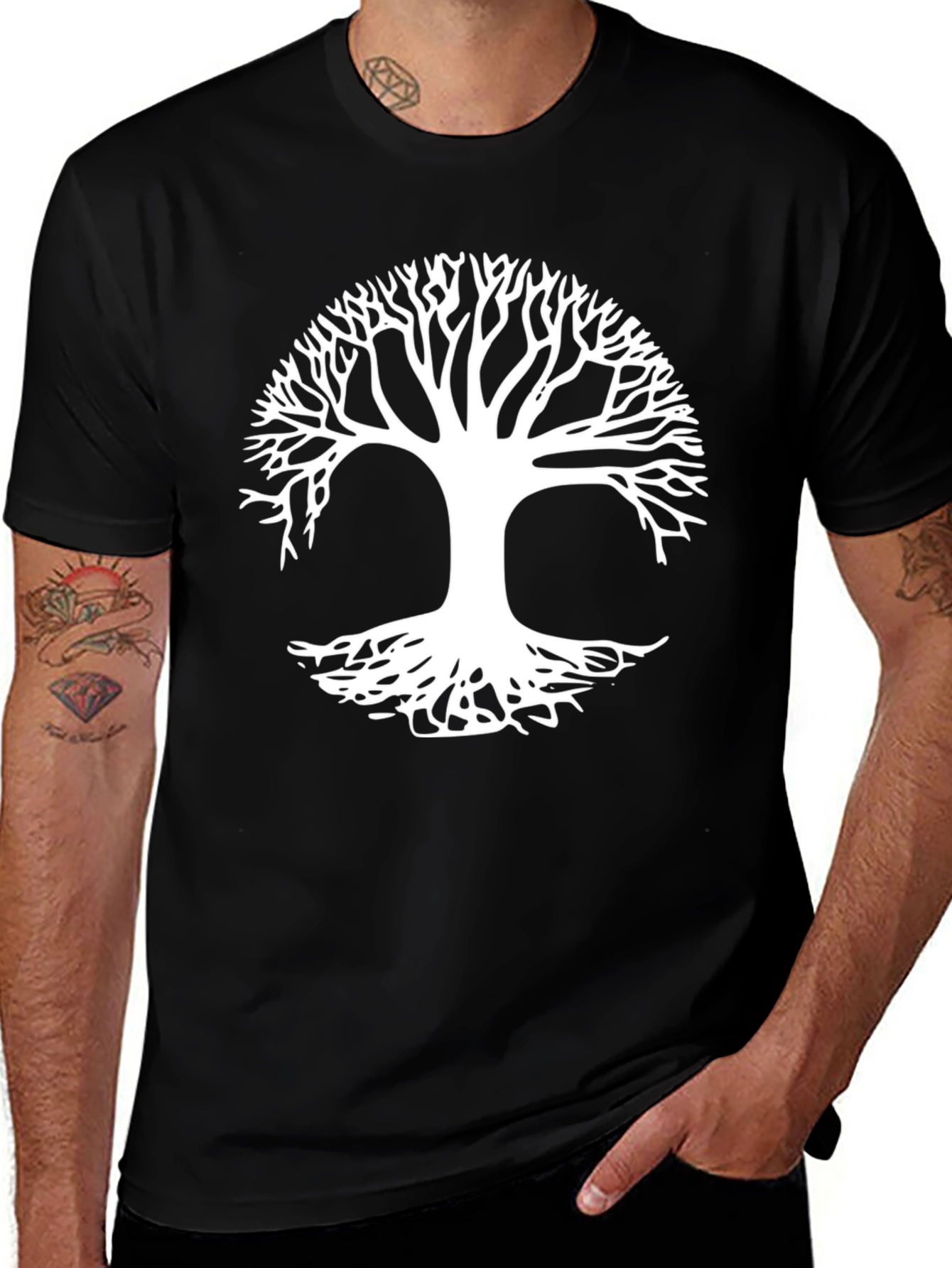 Variant 12 of Tree of Life Graphic Tee - Black Cotton Casual