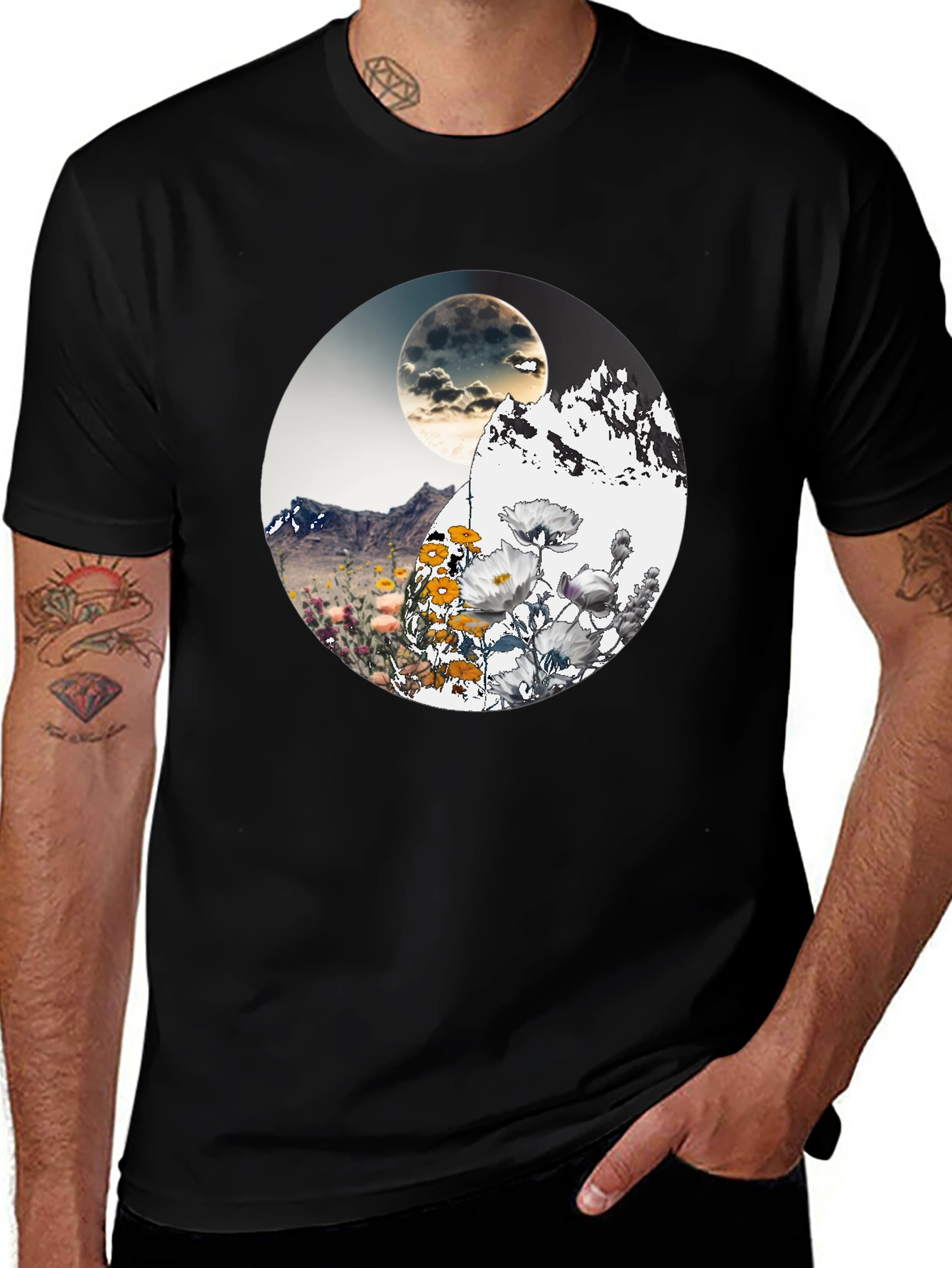 Variant 10 of Mountain Moon Floral Graphic T-Shirt