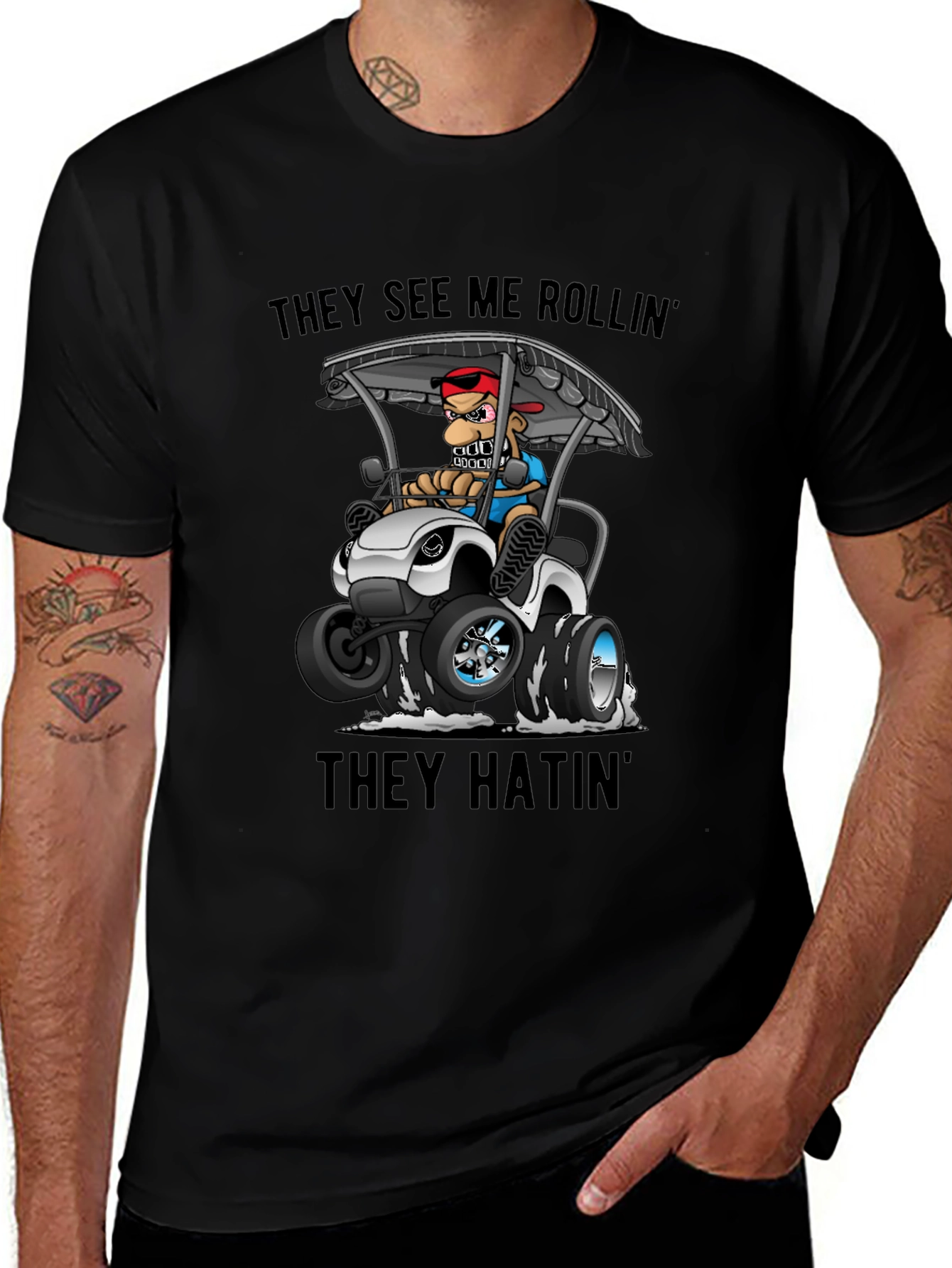 Variant 21 of They See Me Rollin' T-Shirt - Funny Cartoon Graphic Tee