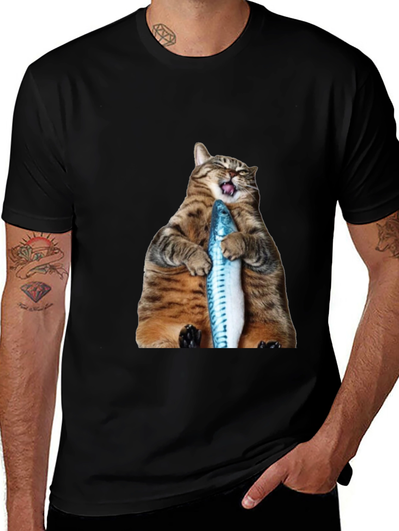 Variant 20 of Cat Holding Fish Graphic Tee