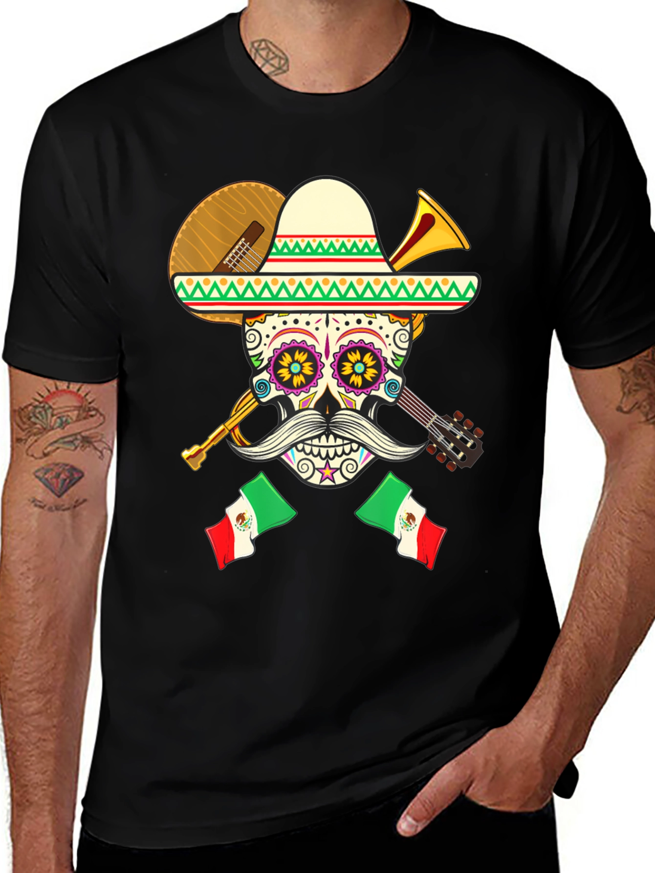 Day of the Dead Skull with Mariachi Instruments T-Shirt
