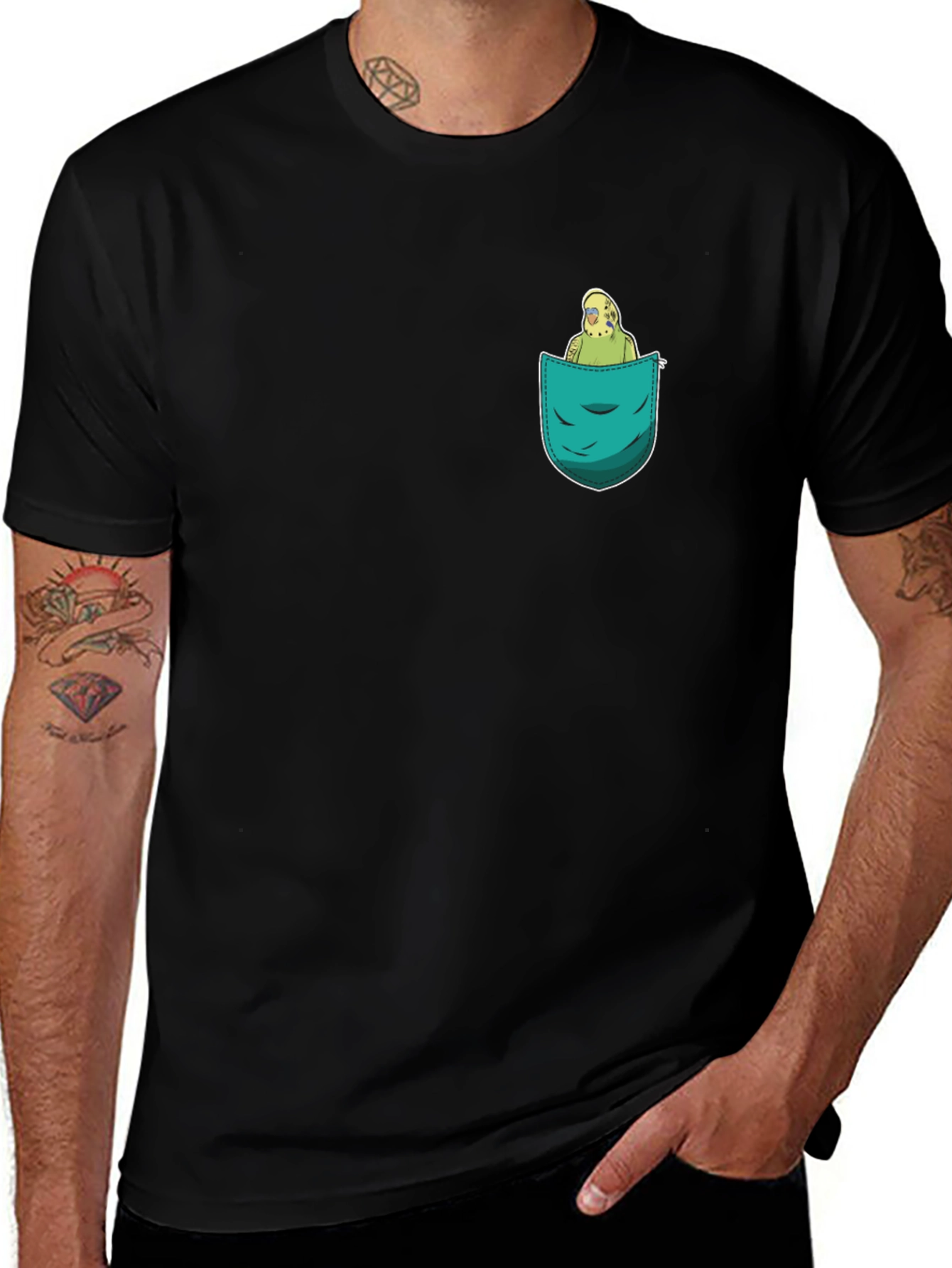 Variant 21 of Parakeet in Pocket T-Shirt - Cute Bird Lover Tee