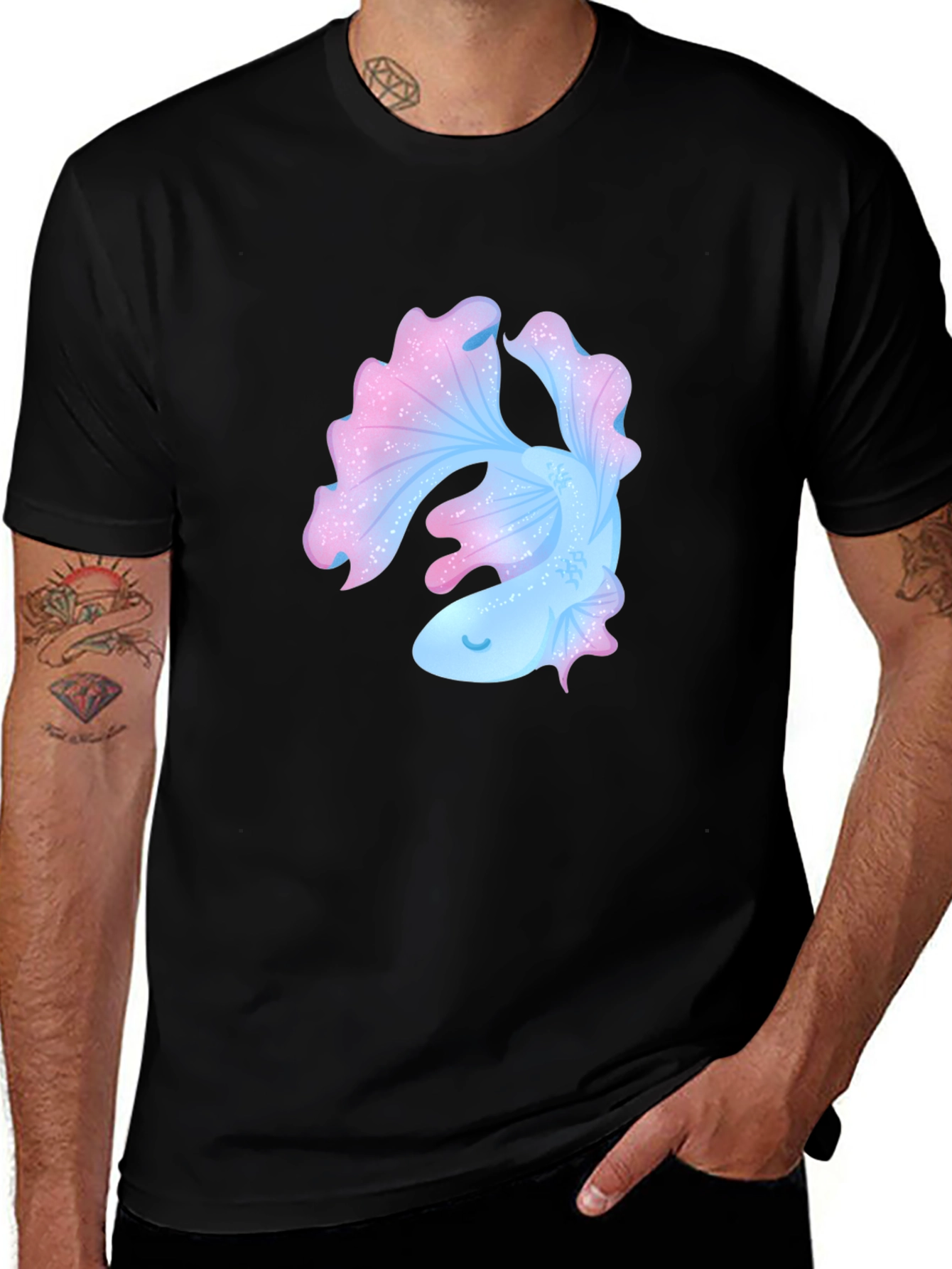 Variant 18 of Pastel Betta Fish Graphic Tee - Soft Black Cotton Blend