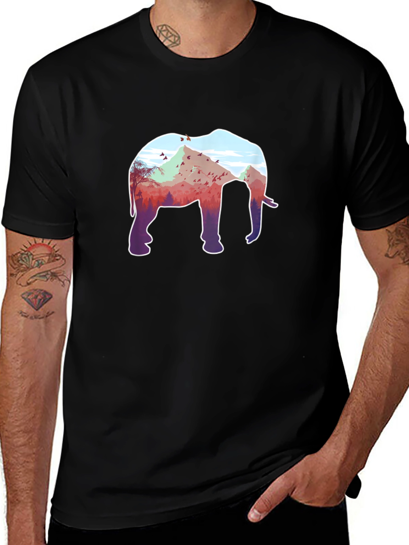 Variant 12 of Nature Elephant Graphic Tee - Stylish Men's Black T-Shirt